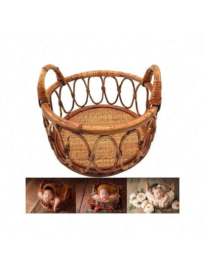 Vintage Handmade Wood Bamboo Basket Baby Photoshoot Prop childrensterritory