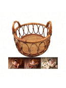 Vintage Handmade Wood Bamboo Basket Baby Photoshoot Prop childrensterritory