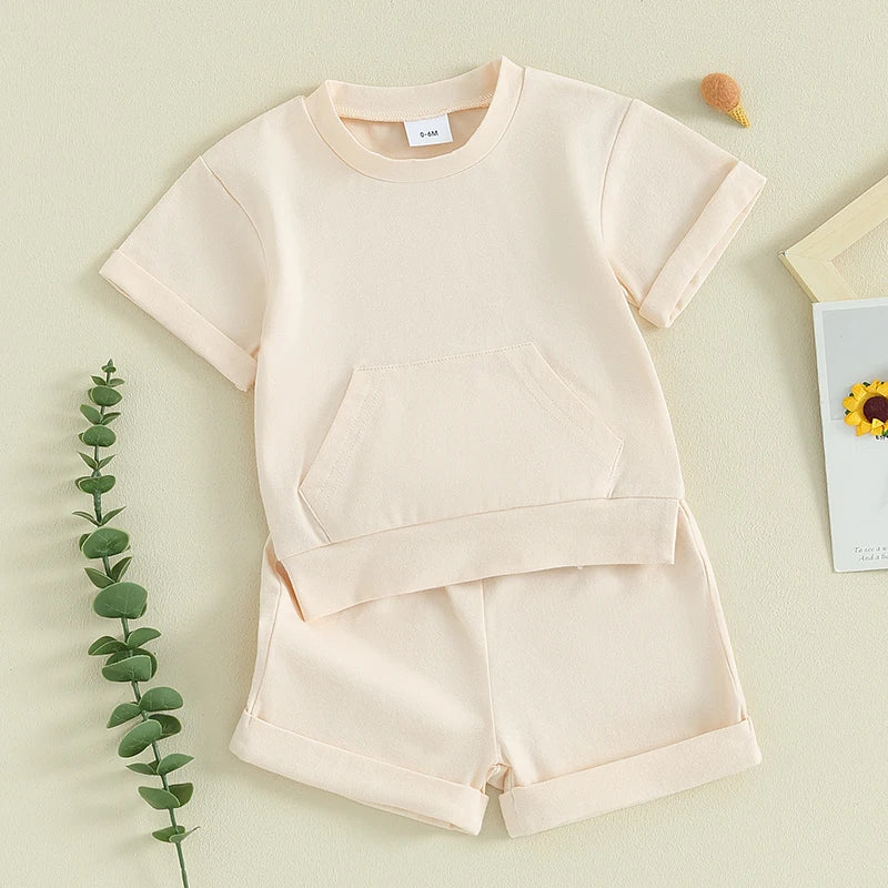 Baby Boys Short Sleeve Pocket T-Shirt and Elastic Shorts 2 Piece Outfits childrensterritory