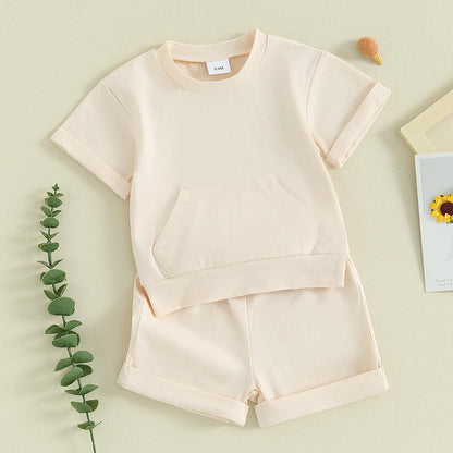 Baby Boys Short Sleeve Pocket T-Shirt and Elastic Shorts 2 Piece Outfits childrensterritory