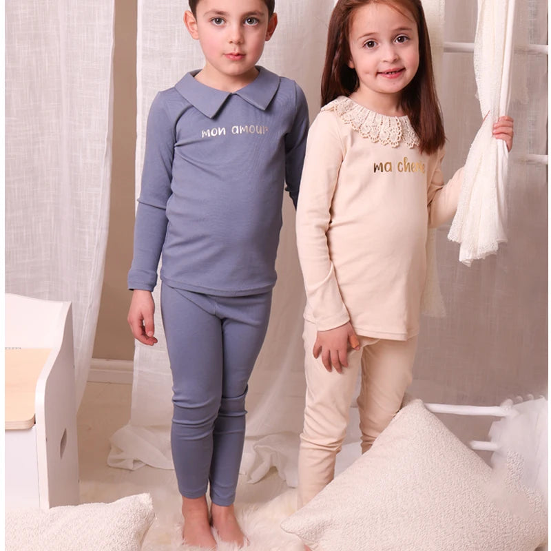 Soft Letter Print Cotton Pajamas for Baby/Kids Unisex childrensterritory