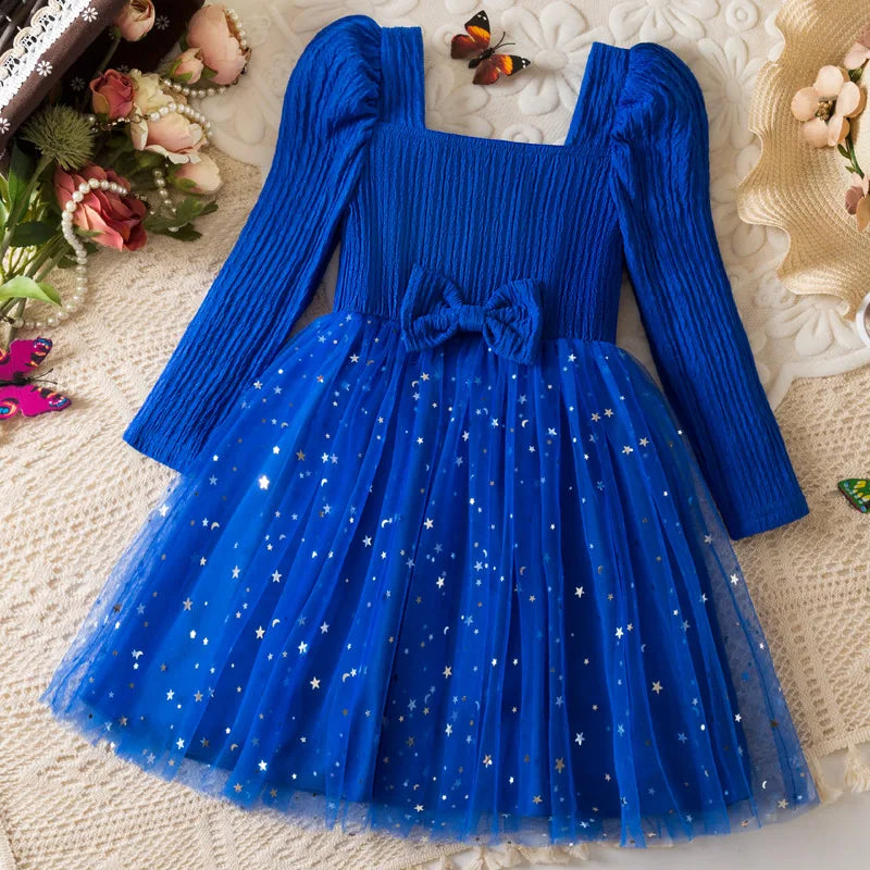 Girls' Long-Sleeved Fluffy Party Dresses