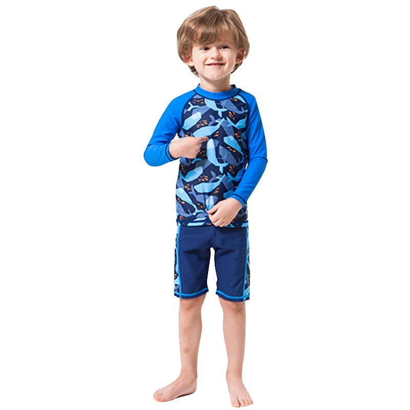 Kids Boys Cartoon Print Swimsuit With Swim Cap | Beach Wear