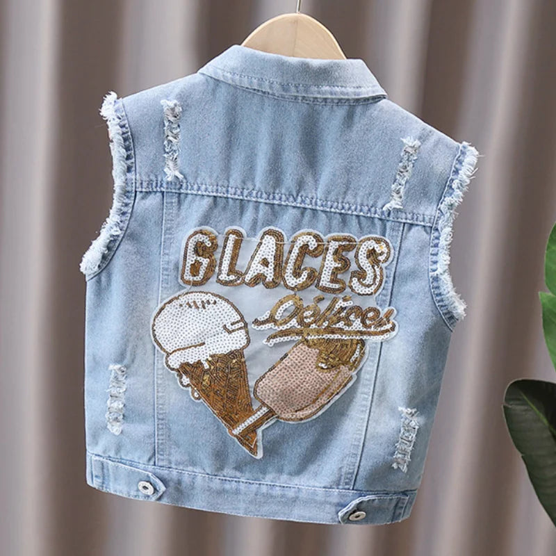 Baby/Kids Stylish Flower Print Denim Vests childrensterritory