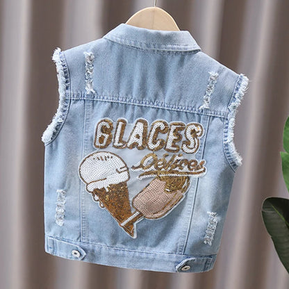 Baby/Kids Stylish Flower Print Denim Vests childrensterritory