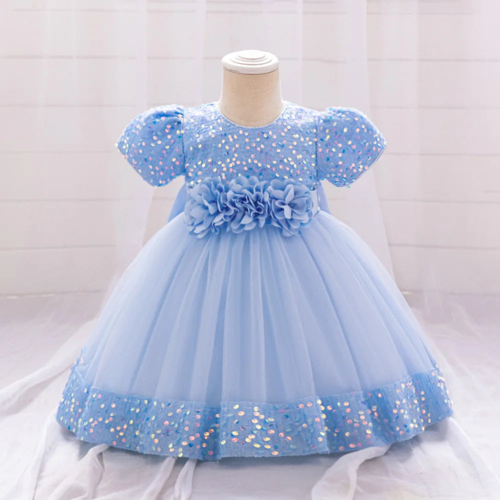 Baby Girl Sequin Lace Designed Fluffy Baptism, Birthday Dress