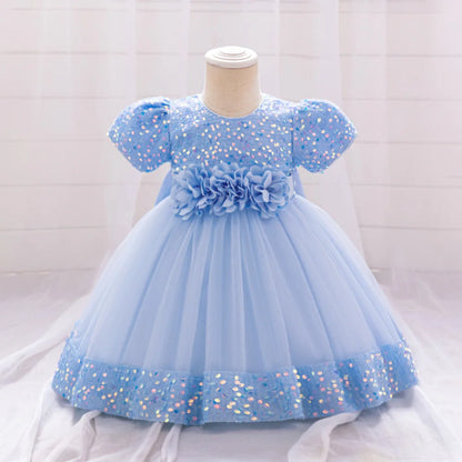 Baby Girl Sequin Lace Designed Fluffy Baptism, Birthday Dress