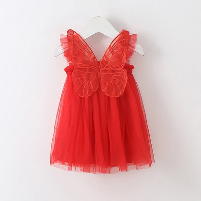 Baby Girl Sleeveless Tulle Birthday Party Dresses with Butterfly Wings childrensterritory