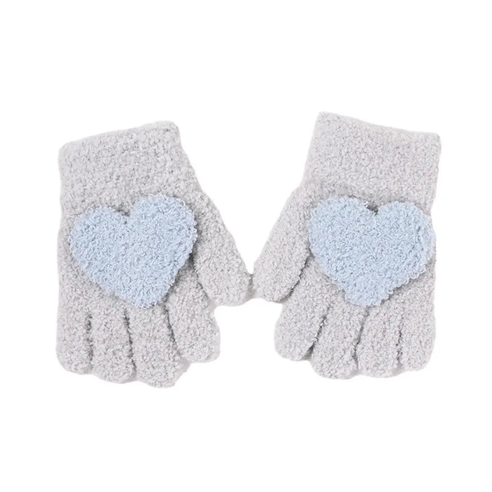 Kids Cartoon Design Furry Coral Fleece Short Gloves Mittens