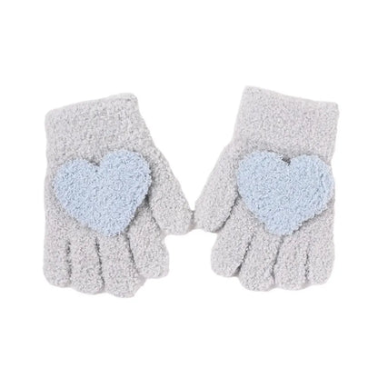 Kids Cartoon Design Furry Coral Fleece Short Gloves Mittens