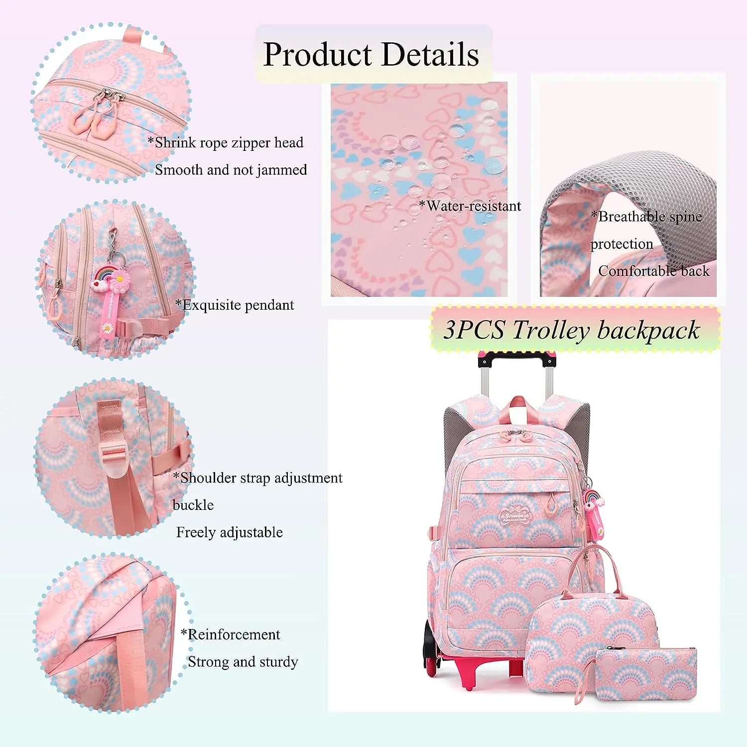 Waterproof Printed School Bags Set with or without Wheels for Kids