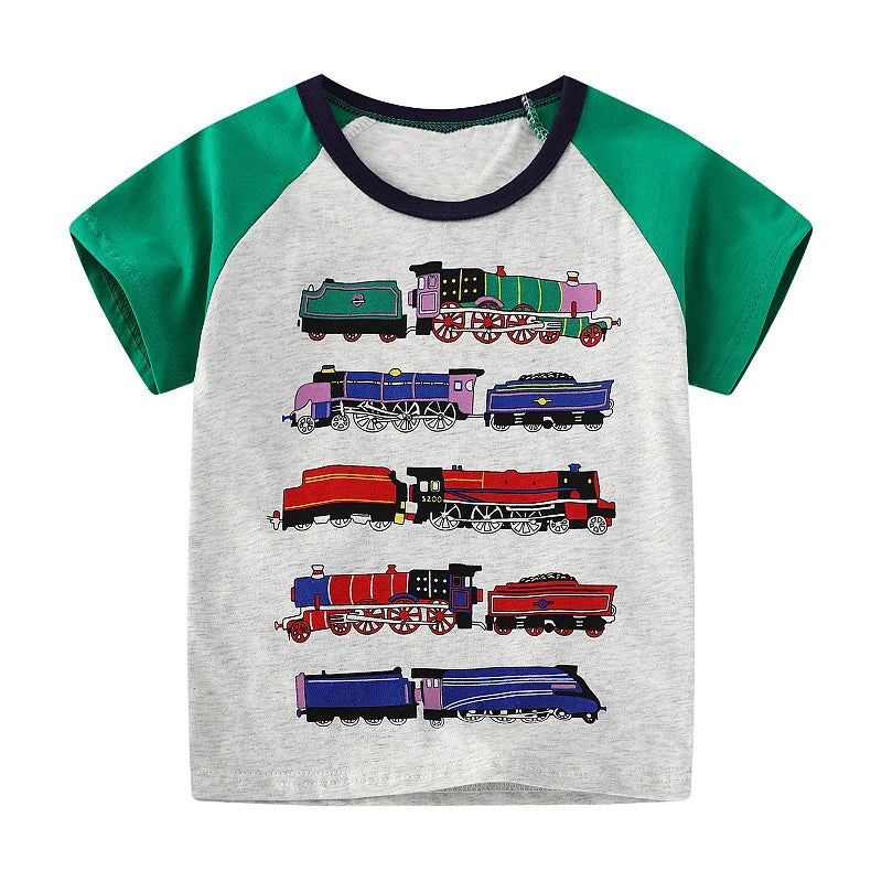Boys Trains Cartoon Print Summer T-Shirts childrensterritory