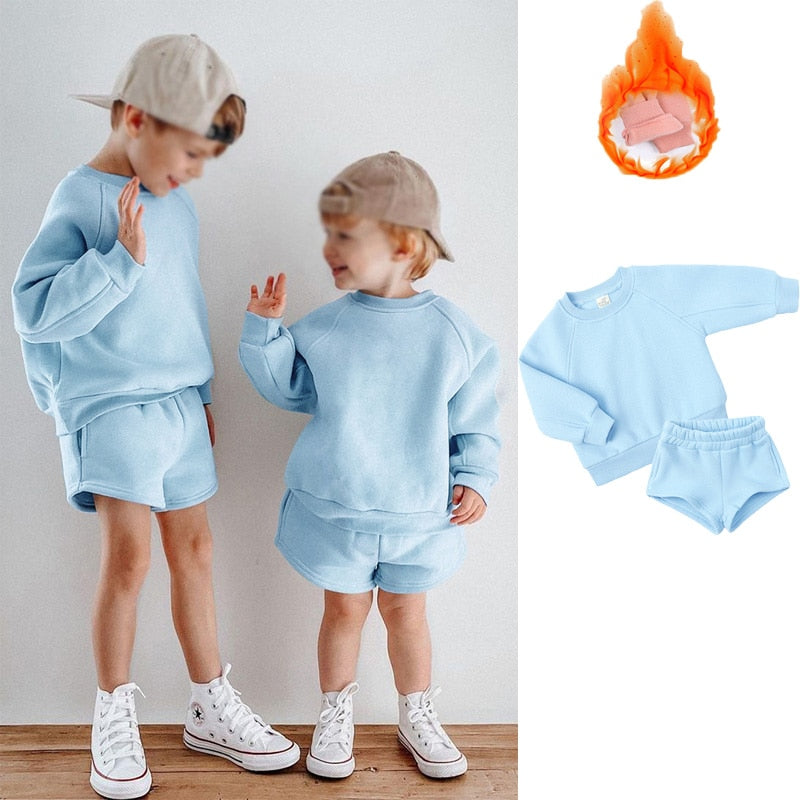 Kids Boys Girls Loose Sweatshirt with Elastic Joggers Shorts Set childrensterritory