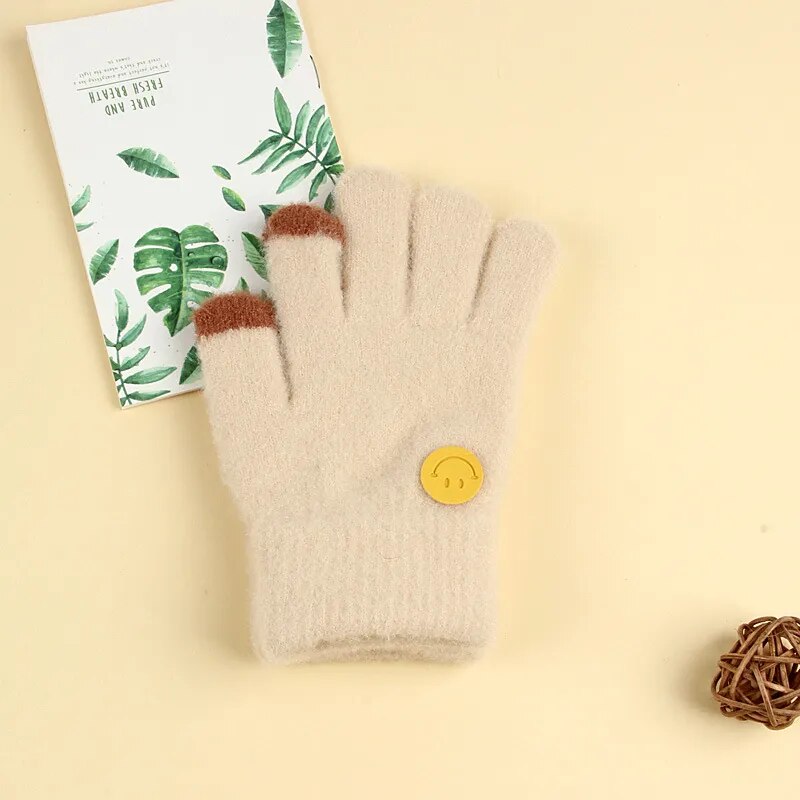 Kids Cartoon Design Furry Coral Fleece Short Gloves Mittens childrensterritory