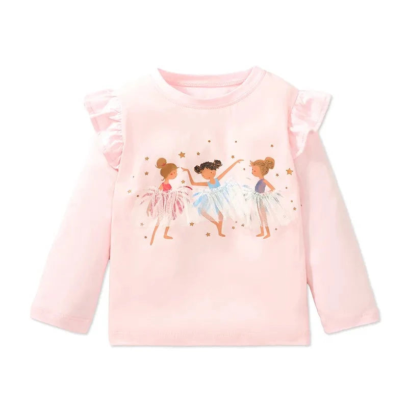 Kids Girls Cartoon Ballet Girls Print Cotton Top childrensterritory