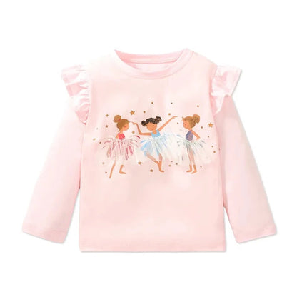 Kids Girls Cartoon Ballet Girls Print Cotton Top childrensterritory
