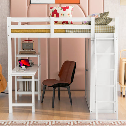 Loft Bed Made of Wood with Desk and Wardrobe for Bedroom childrensterritory
