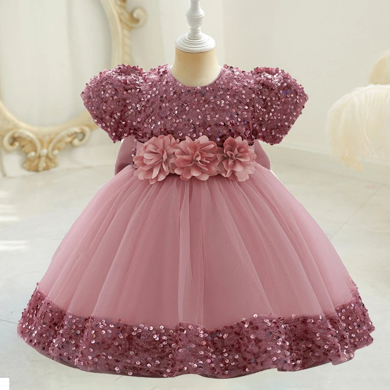 Baby Girl Sequin Lace Designed Fluffy Baptism, Birthday Dress