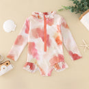 Tie-Dye Ruffles Kids Girls Zipper Beachwear Swimwear