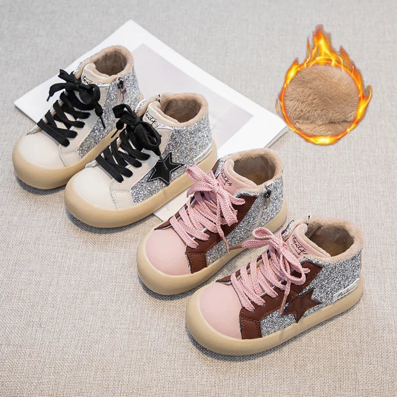 Kids Girls Sequined Board Star Casual Sneakers childrensterritory