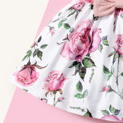 Baby Girl Party Wear Floral Dress with Ribbed Overcoat 2PCS Set childrensterritory
