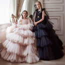 Kids Girls Tiered Tulle Bow Shoulder Design Dresses For Birthday/Prom childrensterritory