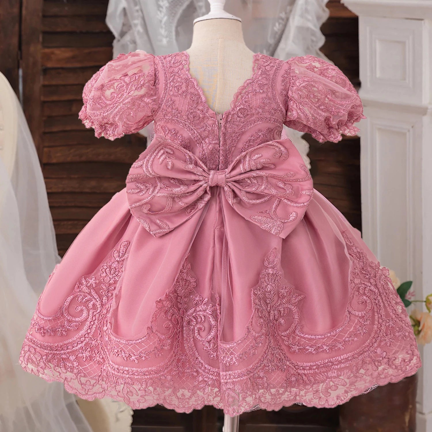 Toddler Girls' Luxury Lace Embroidery Baptism Dresses