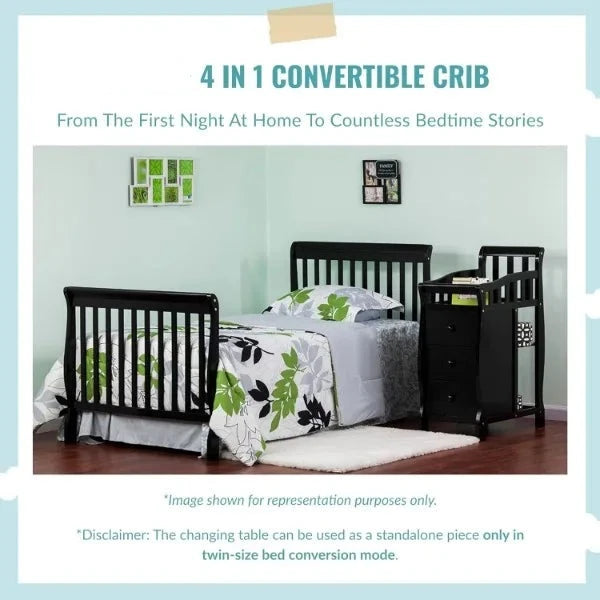 Steel Grey 3-in-1 Changing Table and Full-Size Crib Combo