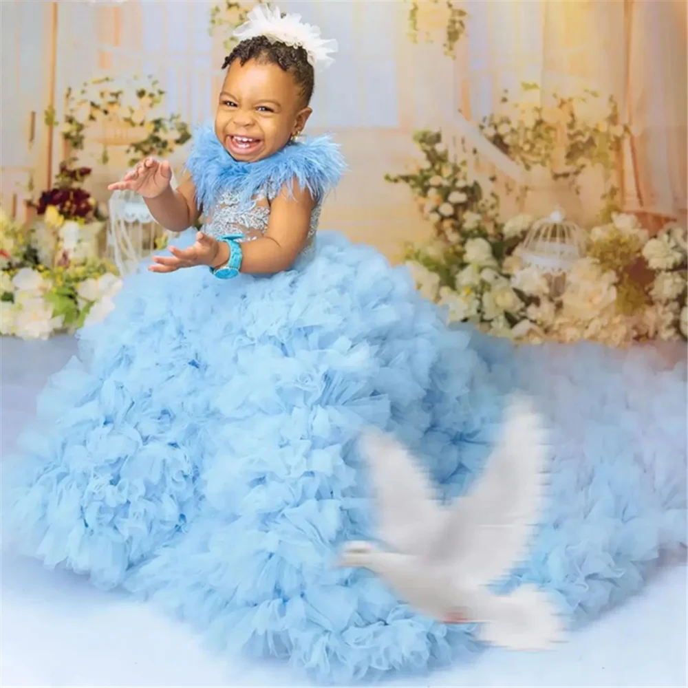 Stylish Beads Decorated Tiered Tulle Long Ball Gown for Girls