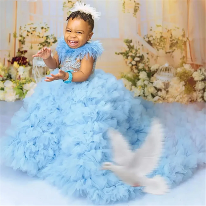 Stylish Beads Decorated Tiered Tulle Long Ball Gown for Girls