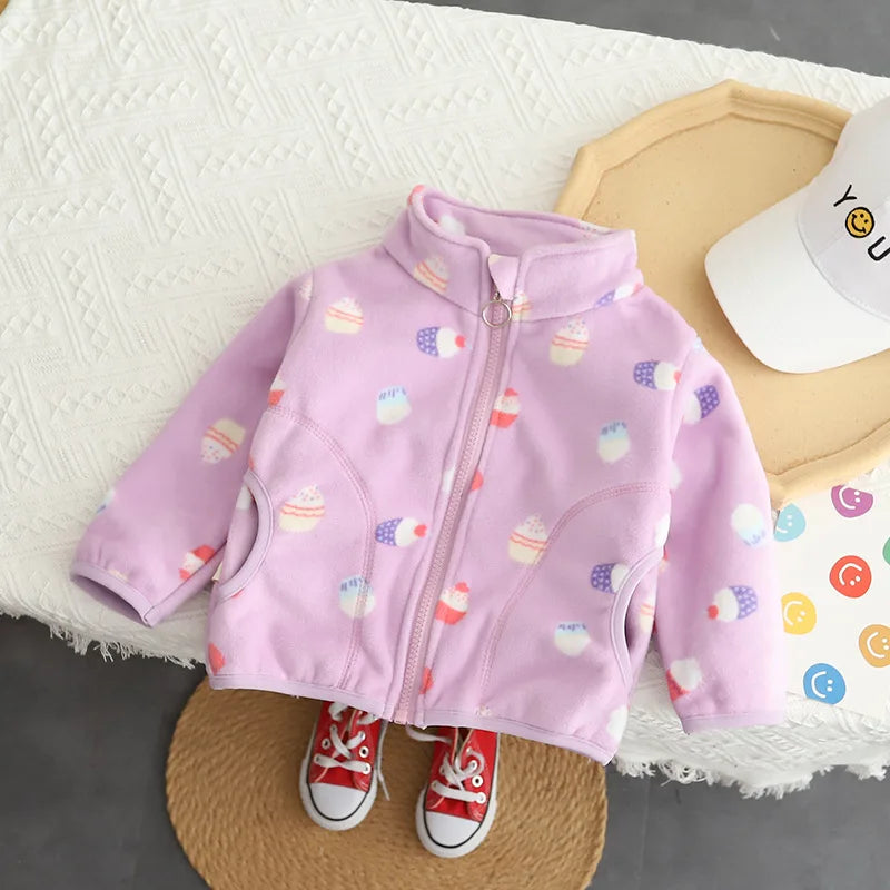 Printed Warm Polar Fleece Jackets for Little Girls Boys