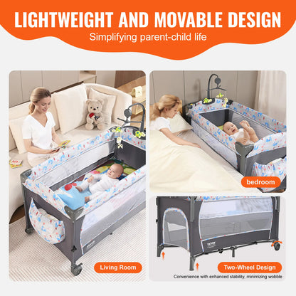 Baby Bedside Bassinet with Wheels and Storage Basket childrensterritory