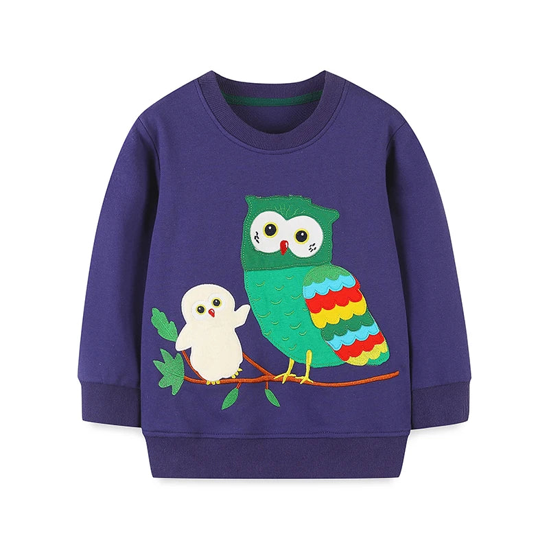 Cartoon Owls Embroidery Kids Sweatshirts childrensterritory