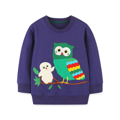 Cartoon Owls Embroidery Kids Sweatshirts childrensterritory