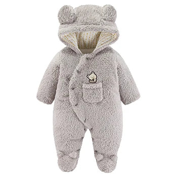 Baby Cartoon Pattern Hooded Fleece Rompers