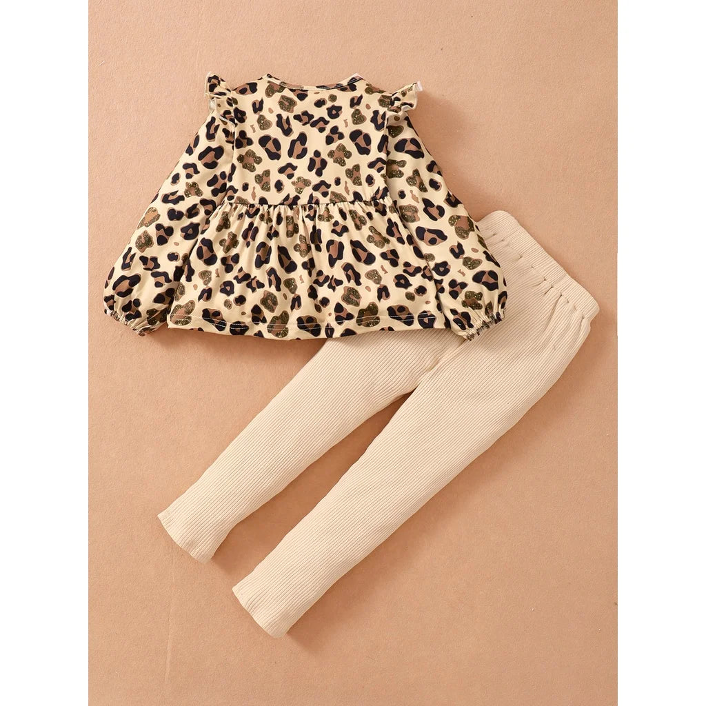 Kids Girls Clothes Set/Leopard Print Top + Pants Set