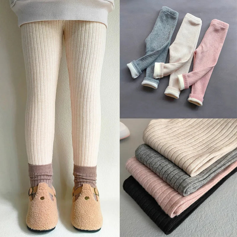 Kids Girls Warm Cotton Ribbed Leggings