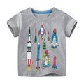 Cartoon Rockets Print Little Boys Casual Cotton T Shirts childrensterritory