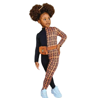 Kids Girls Patchwork Long Sleeve Romper/Jumpsuit