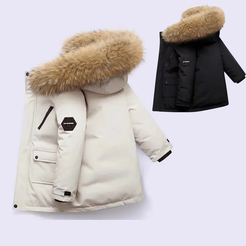 Kids Zipper Hooded Warm Jackets With Fur Design childrensterritory