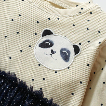 Girls Long-Sleeved Panda Cartoon Design Casual Dresses childrensterritory