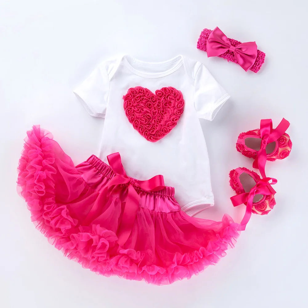 Baby Girls 4Pcs Birthday Outfit Sets/Ruffle Skirts+Romper