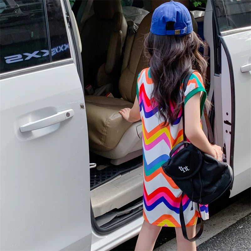 Girls Striped Pattern Party Dress for Summer