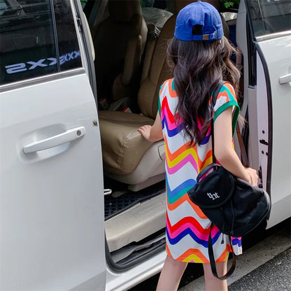 Girls Striped Pattern Party Dress for Summer