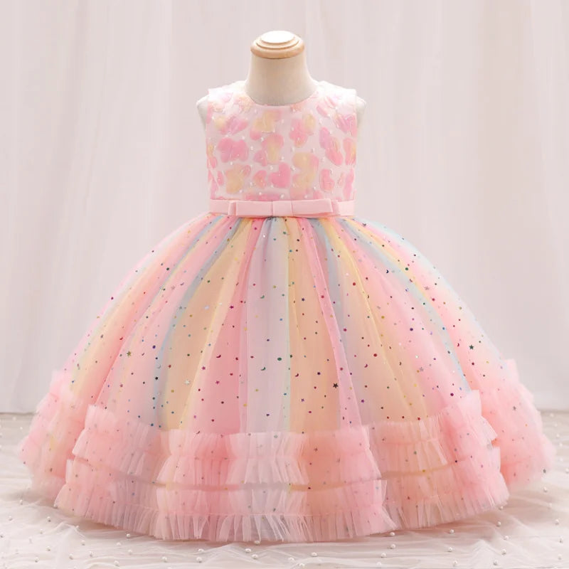 Little Girls Colorful Embroidered Sequin Evening Dresses childrensterritory