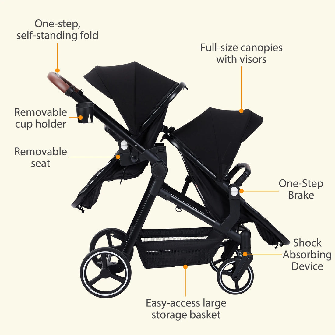 Baby Kids Smart Design Double Foldable Stroller childrensterritory