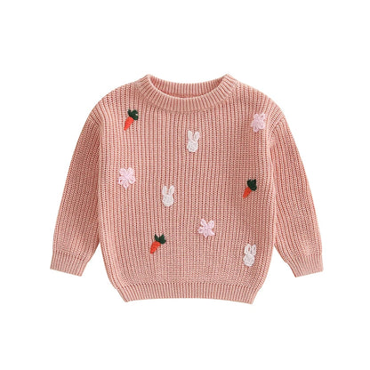 Baby Girls Cartoon Embroidery Knitted Easter Sweater childrensterritory