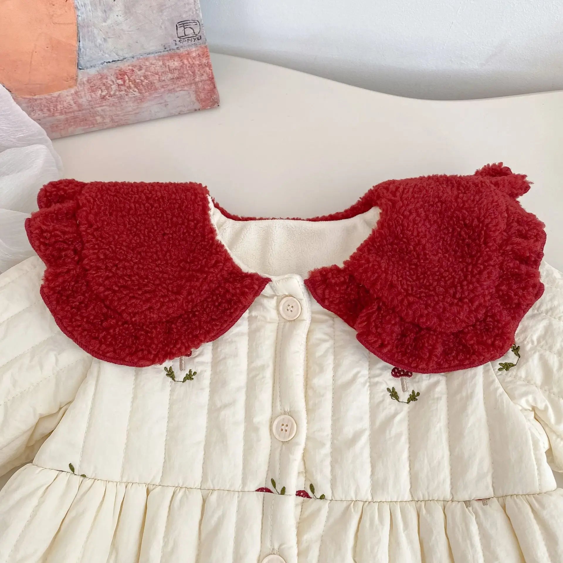 Girls’ Embroidery Collar Design Warm Cute Dresses