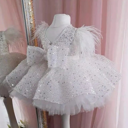 Baby/Kid Girls Feather Sequins Tutu Birthday Party Dress
