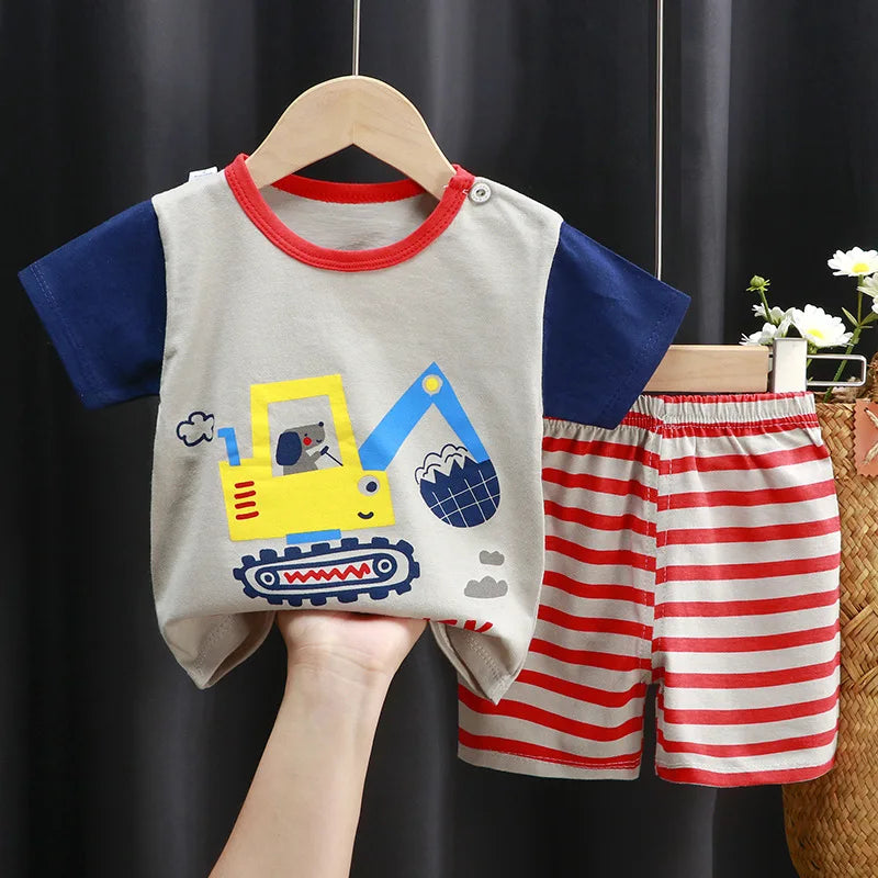 Little Boys Girls Cartoon Print Cotton Clothing Sets